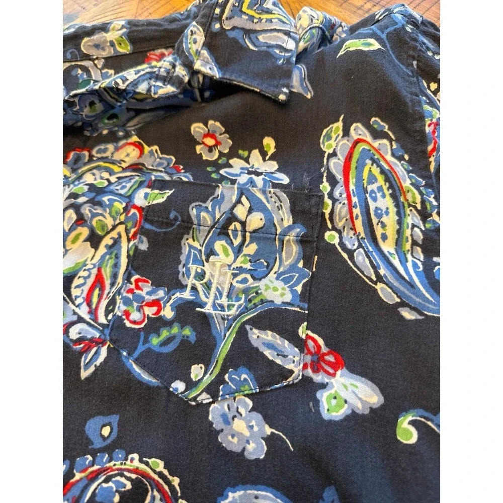 Lauren Ralph Lauren Preppy Beachy Paisley Cover up Button-Down Shirt Women